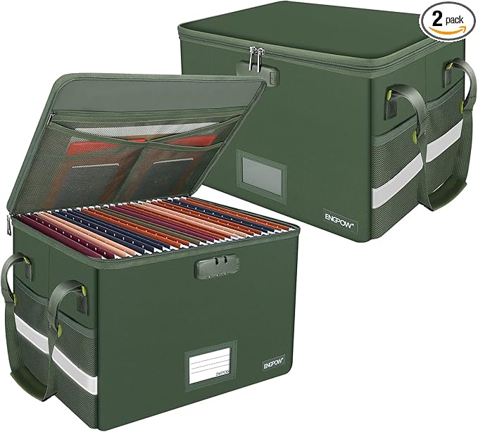 ENGPOW File Box with Lock, Fireproof Document Box with Pockets, Collapsible by ENGPOW