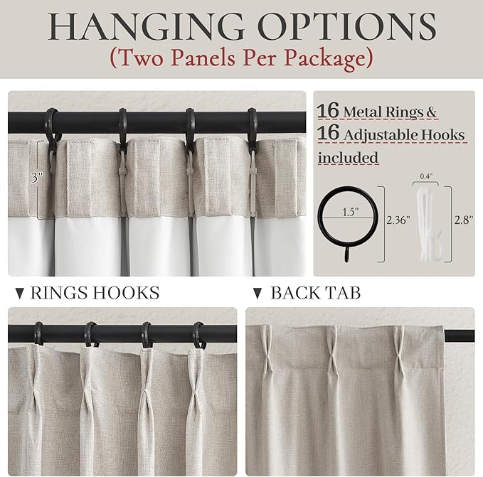Linen Pinch Pleated Curtains 102 Inches Long Heavy Duty Thermal Insulated - Image 4