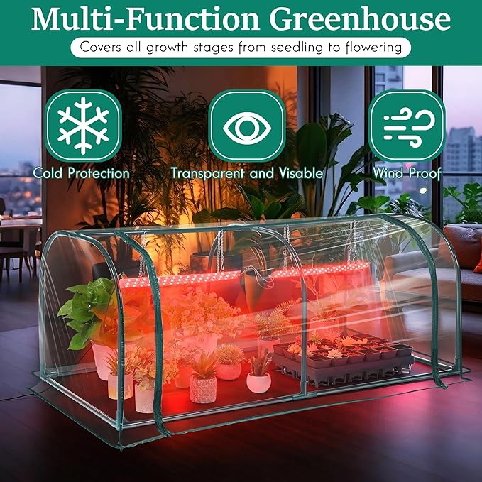 Meonum Mini Greenhouse with Grow Light, 51.18 "L x 25.59" W x 21.65" H Portable - Image 3