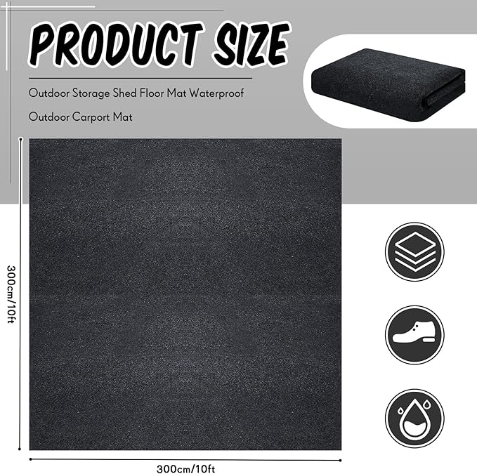 Haull Waterproof Outdoor Storage Shed Mat, 10x10 ft, Felt Surface, Non Slip - Image 2