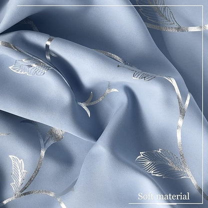 BUHUA Blue Blackout Curtain 2 Panel Set Vine Foil Print Thermal Insulated - Image 8