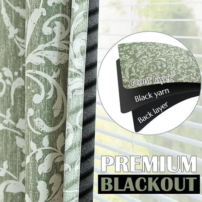 Vangao Sage Green 100% Blackout Floral Curtains 63 Inch Length - Image 3