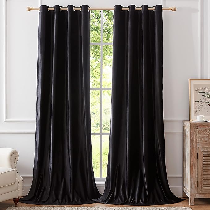 Elegant Black Decorative Velvet Curtains 90 inches Luxury Living Room Curtain by ModernShinyVelvetCurtains