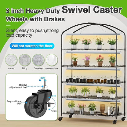 Abimars 5-Tier Greenhouse with Grow Light, Shelf Height Adjustable Metal Plant - Image 5