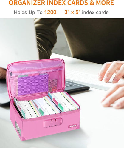JUNDUN Index Card Holder with Lock, Collapsible Fireproof Index Card Box fits - Image 3