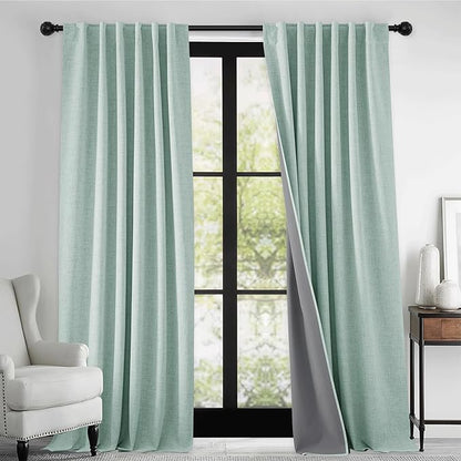 RYB HOME 100% Blackout Linen Textured Curtains 90 inches Long, Thermal - Image 2