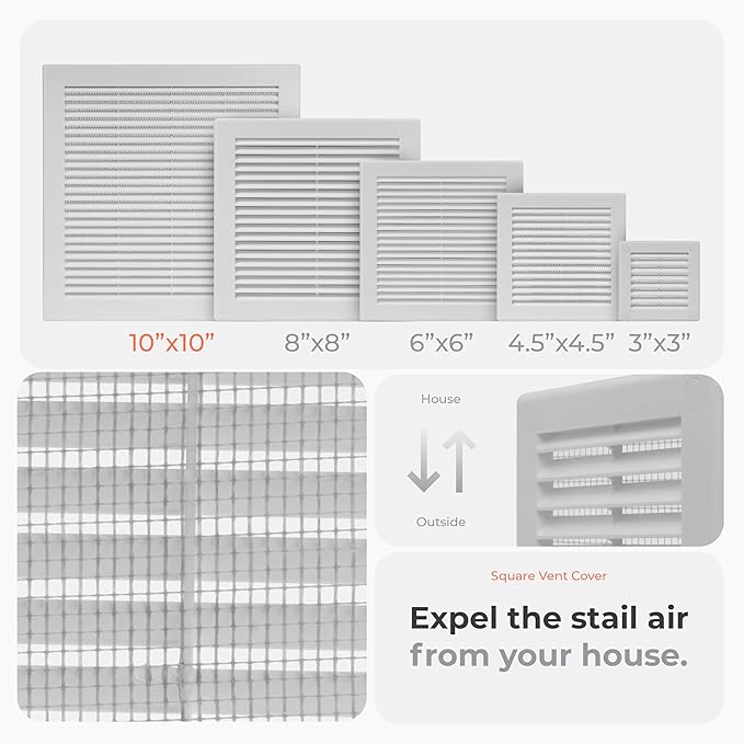 5-Pack 12" x 12" Square Air Vent Cover – White Plastic Vent Deflector - Image 3