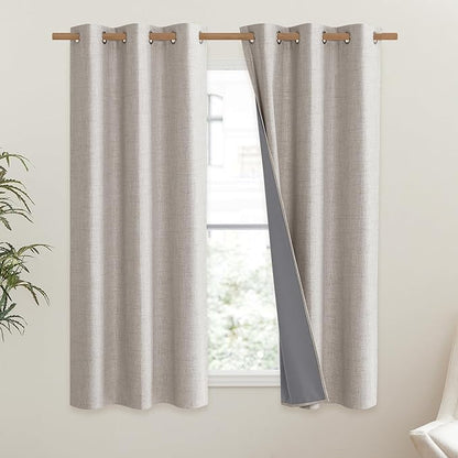 NICETOWN Brich Vintage Open Linen Weave Flax Thermal Curtains, 100% Blackout - Image 2