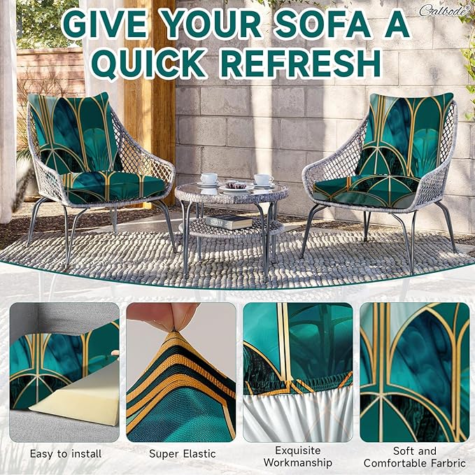 12Pcs Stretch Patio Cushion Cover, Art Deco Geometric Pattern Couch & Sofa - Image 5