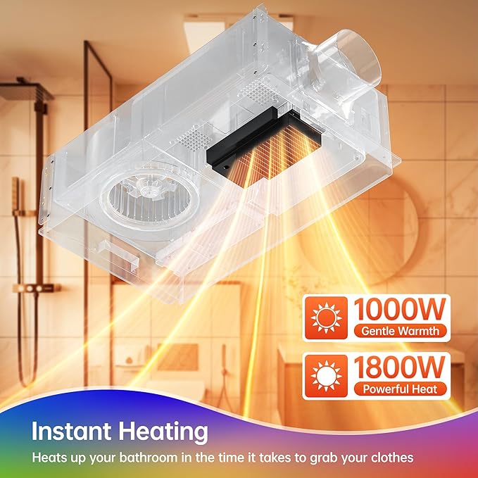 Bathroom Exhaust Fan with Heater, 230 CFM Quiet Ceiling Fan with 3 Dynamic RGB - Image 6