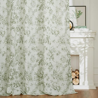 jinchan Linen Floral Curtains for Living Room 96 Inch Long Sage Green Printed - Image 7
