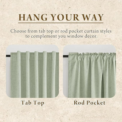 RYB HOME 100% Blackout Sage Green Linen Curtains, Light & Heat Blocking Thermal - Image 6