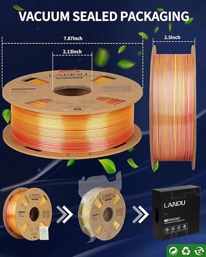 LANDU Silk Dual Color PLA Filament 1.75mm 1KG, 3D Printer Filament Dimensional - Image 6