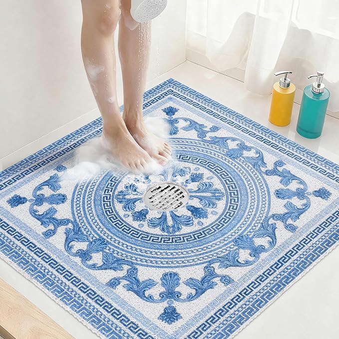 Square Shower Mat Non Slip: 32x32 Inch Extra Large Shower Mats by KAZOLEN