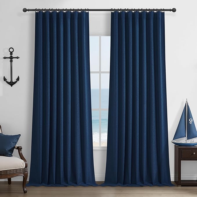Navy Blue Blackout Curtains 96 Inch Length by QJMYDECO