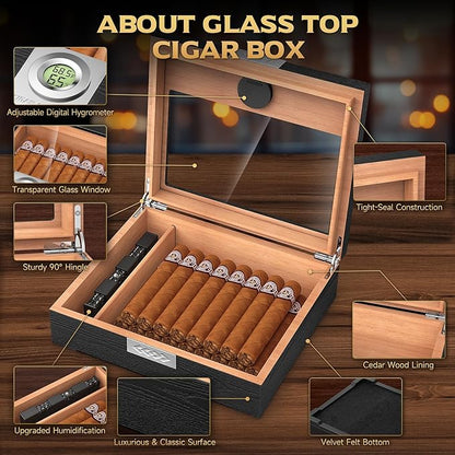 TISFA Cigar Humidor Box Cigar Accessories Set, Includes V Cutter, Straight - Image 3