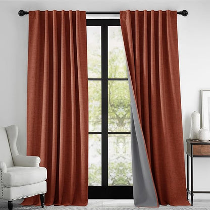 RYB HOME 100% Blackout Linen Textured Curtains 96 inches Long, Insulating - Image 2