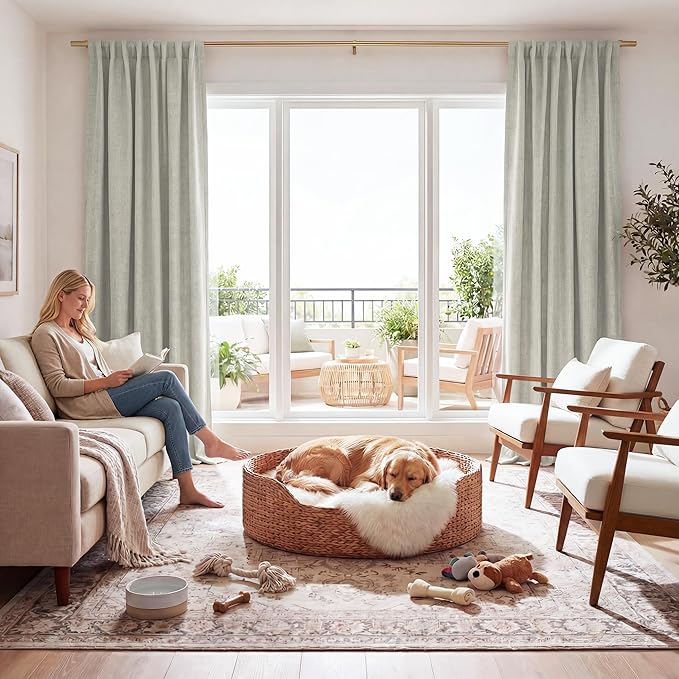 RYB HOME Cream Linen 100% Blackout Curtains by RYBHOME
