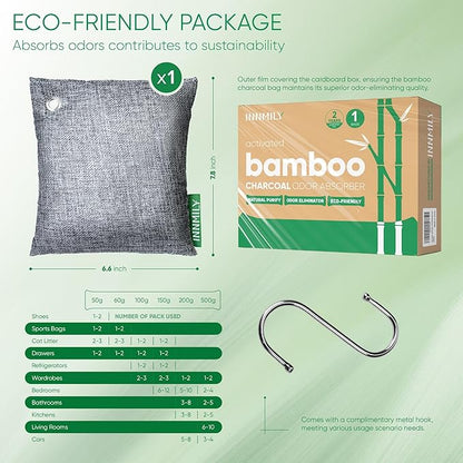 Activated Charcoal Odor Absorber, Large 500g W Hooks Nature Odor Eliminator - Image 9