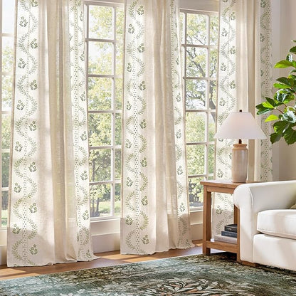jinchan Belrose Linen Curtains for Bedroom Floral Curtains 96 Inch Length Linen - Image 3