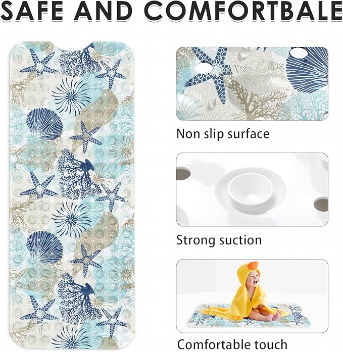 Cute Seashells Sea Shell Bath Mat Non Slip, Ocean Starfish Beach 40X16 Inch - Image 4