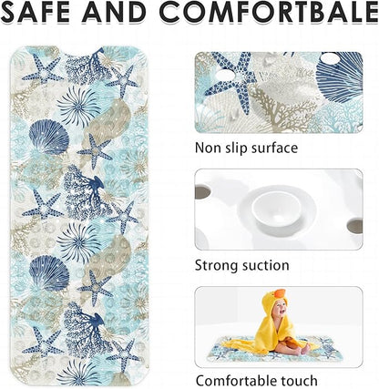 Cute Seashells Sea Shell Bath Mat Non Slip, Ocean Starfish Beach 40X16 Inch - Image 4