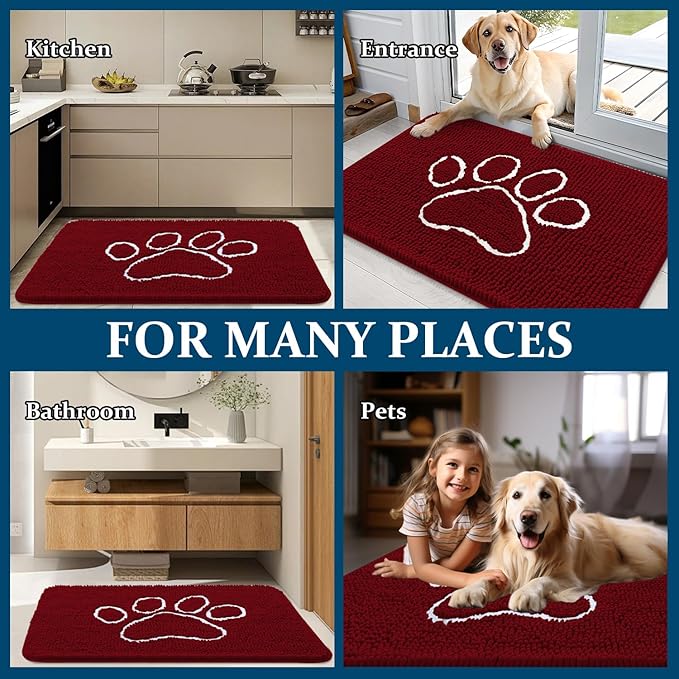 OLANLY Dog Door Mat for Muddy Paws 30x20, Paw Print Design, Absorbs Moisture - Image 8
