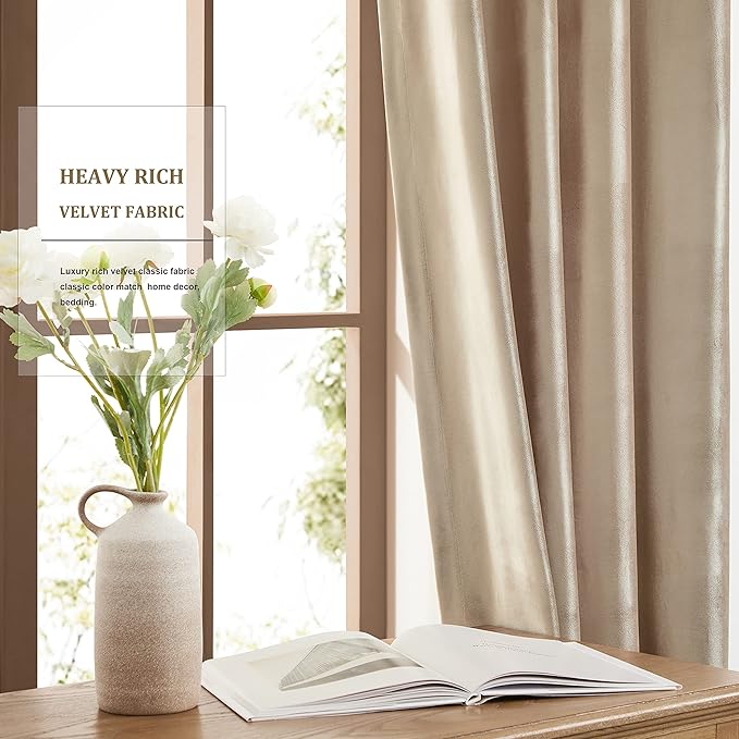 Champagne Velvet Curtains 72 inch: Beige Luxury Elegant Living Room Curtain - Image 6
