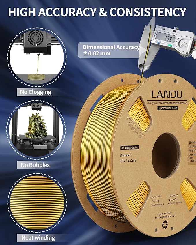 LANDU Silk Dual Color PLA Filament 1.75mm 1KG, 3D Printer Filament Dimensional - Image 5