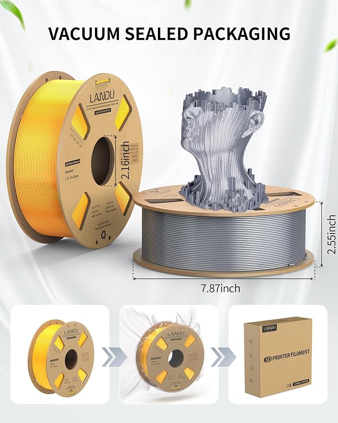LANDU Silk PLA Filament 1.75mm Gold 2KG, 3D Printer Filament Dimensional - Image 6