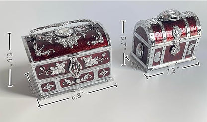 Retro Jewelry Box Arched Vintage Rectangular Metal Chest Necklace Ring Earrings - Image 3