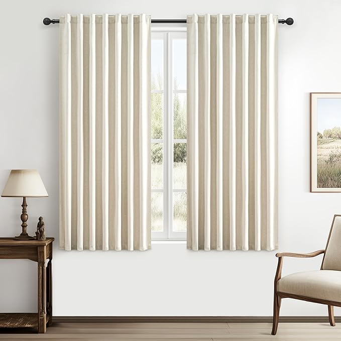 Warm Cream Room Darkening Curtains 72 Inches Long 2 Panels Burg, Linen Heavy by QJMYDECO