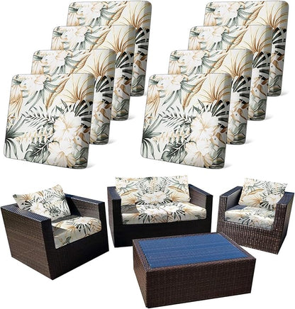 8Pcs Stretch Patio Cushion Cover, Tropical Floral and Leaf Pattern Sofa Covers by CALBODE
