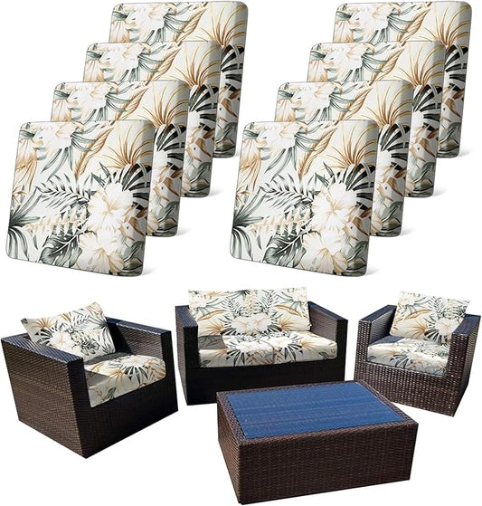 8Pcs Stretch Patio Cushion Cover, Tropical Floral and Leaf Pattern Sofa Covers by CALBODE