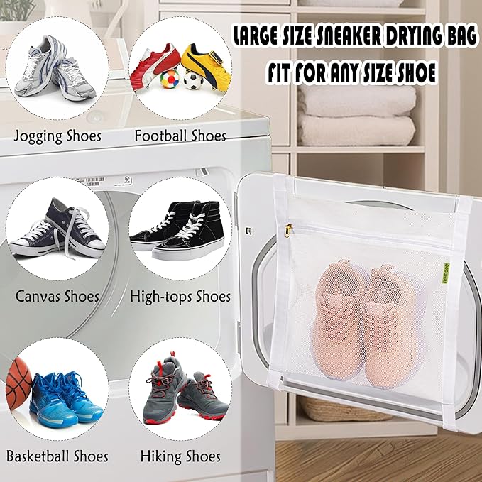 Sneaker Wash & Dry Net Bag for Dryer, 15.7x13.8 Inch Large HoneyComber Mesh Bags - Image 3