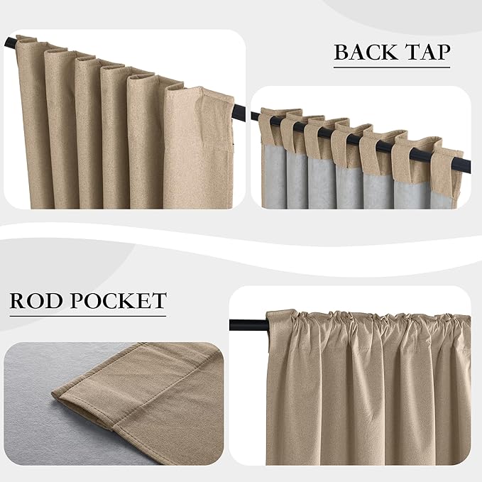 RYB HOME 100% Blackout Flax Linen Curtains 90 Inch Long, Light Block and - Image 6