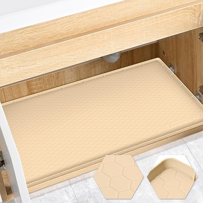 Waterproof Under Sink Mat 31" x 22", Silicone Cabinet Liner, Rubber Protector by FORWOS