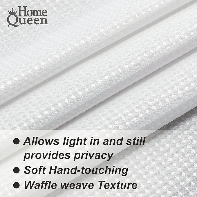 Home Queen White Waffle Bathroom Window Curtains, Water Repellent Rod Pocket - Image 6