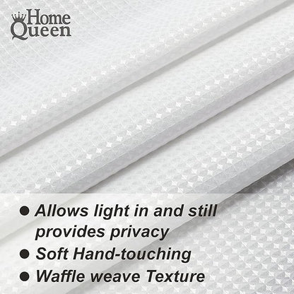 Home Queen White Waffle Bathroom Window Curtains, Water Repellent Rod Pocket - Image 6