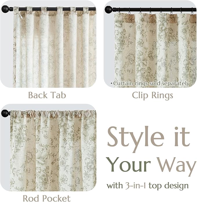 jinchan Linen Blend Floral Curtains - Image 4