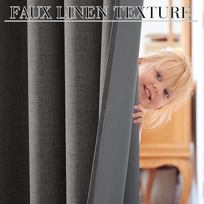 RYB HOME 100% Blackout Curtains Linen Textured 102 Inch Long, Insulating Energy - Image 6