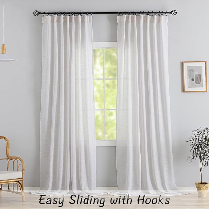 DONREN Off White Back Tab Curtains 90 Inches Long 2 Panels - Image 2