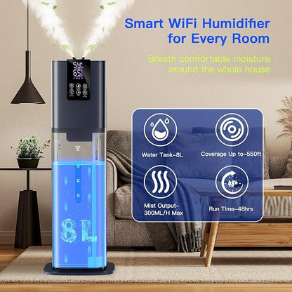 Smart Humidifiers Large Room Bedroom Home, 2.11Gal Quiet Top Fill Cool Mist - Image 3