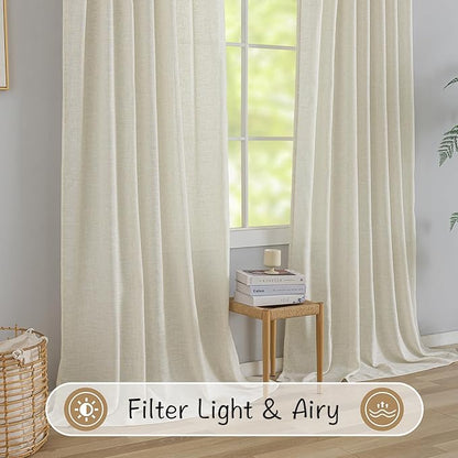 Ivory Natural Linen Blend Back Tab Curtains 90 Inches Long -2 Panels Set - Image 5