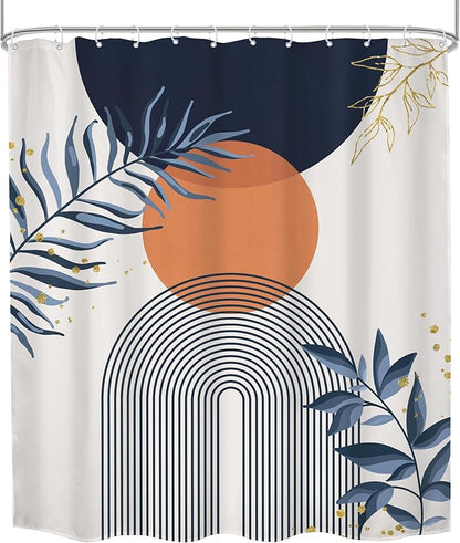 Navy Blue Boho Shower Curtain 60Wx72H Modern Abstract Bohemian Blue Gold Leaves - Image 8