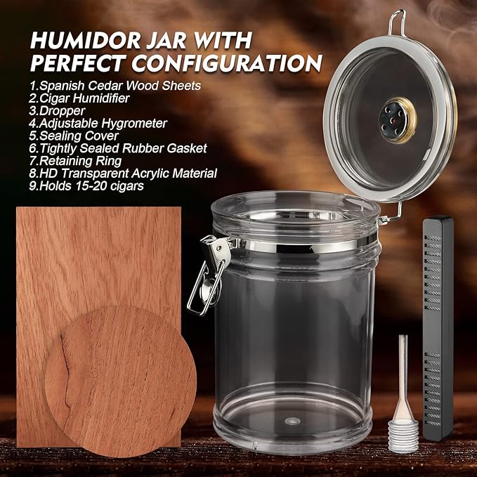 XIFEI Acrylic Humidor Jar with Humidifier and Hygrometer, humidor That can Hold - Image 3