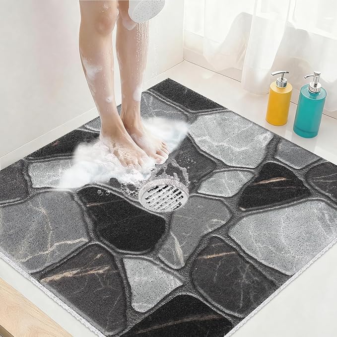 Square Shower Mat Non Slip: 24x24 Inch Extra Large Shower Mats by KAZOLEN