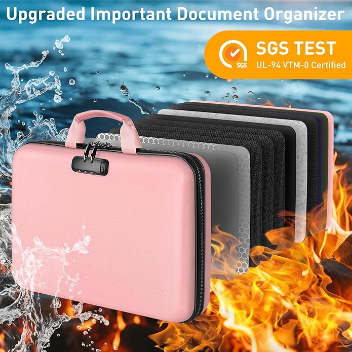 Fireproof Document Organizer Bag, 5200℉ File Organizer Safe Box, Hard Shell - Image 7