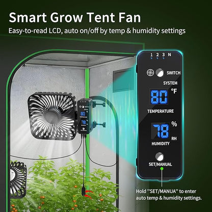 6" Grow Tent Fan with Temp & Humidity Display, Auto Temp & Humidity Control - Image 2