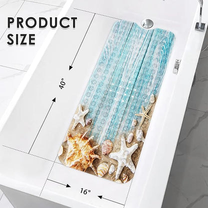 Seashells Summer Bath Mat Non Slip, Space Beach Wood 40 X 16 Inch Extra Long - Image 2